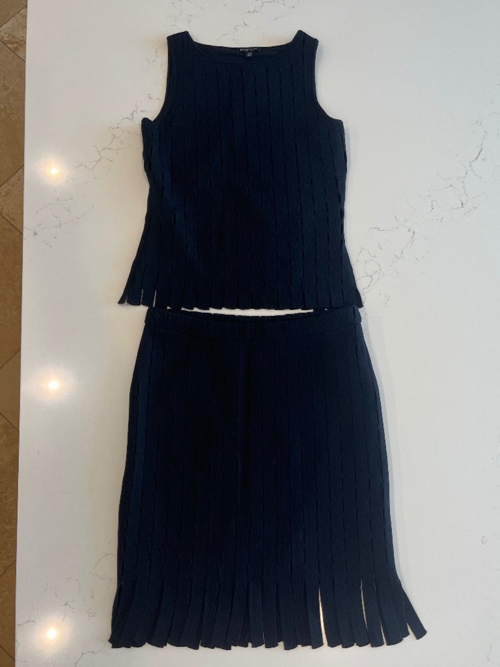 Etcetera Black Textured Knit 2 Piece Set Sleeveless Top & Skirt XS/S